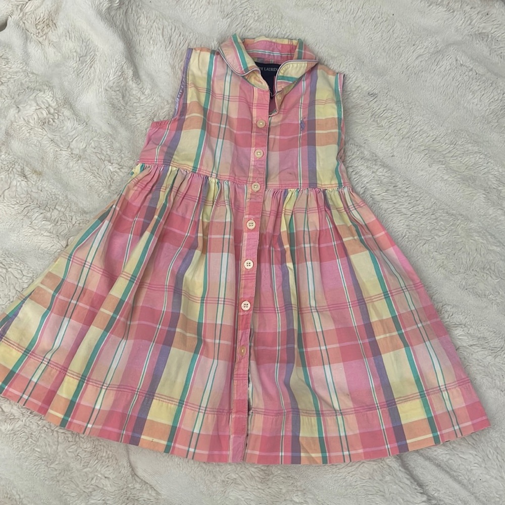 LITTLE GIRLS RALPH LAUREN PLAID BUTTON FRONT SLEEVELESS DRESS